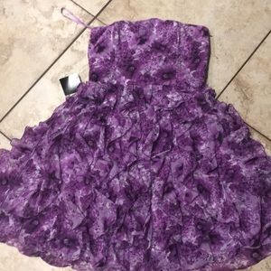 Purple strapless ruffled mini dress WHBM